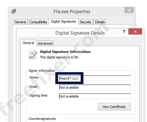 Screenshot of the Rapid7 LLC certificate